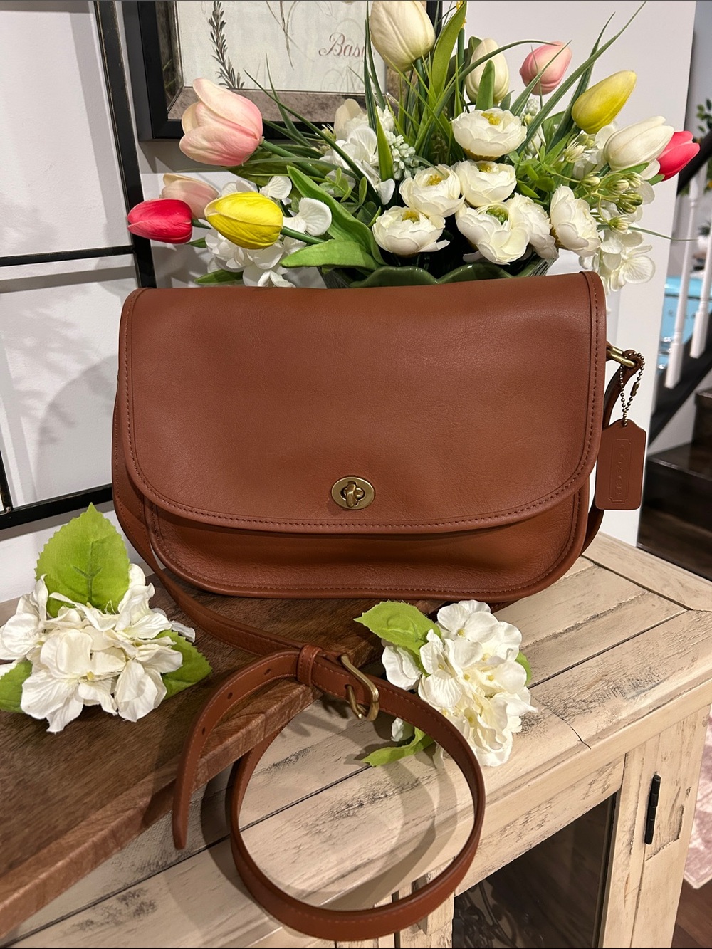 Coach Brown Leather Turn-Lock Crossbody Bag